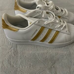 Adidas Superstar White with Gold Stripes